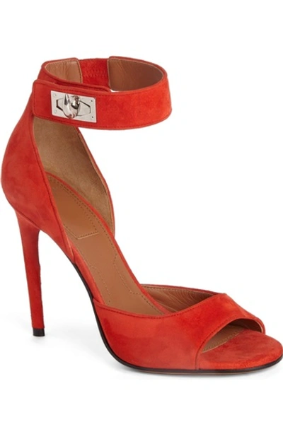 Shop Givenchy Plara Shark Tooth Sandal In Red Suede