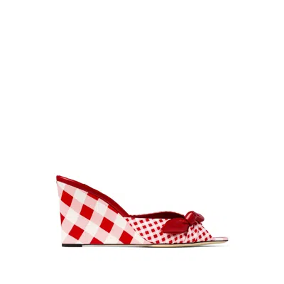 Jimmy Choo Livi 85mm Leather-trimmed Checked Wedge Mules In Red