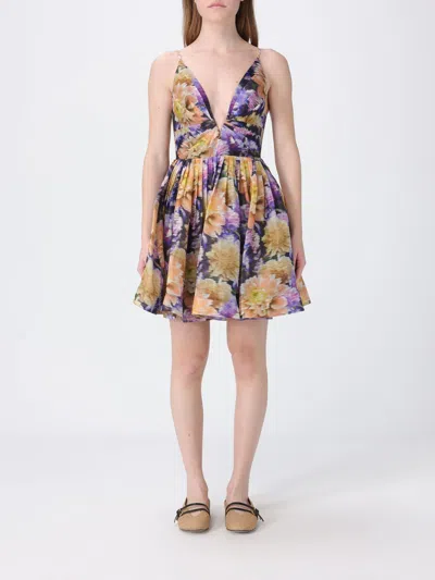 Zimmermann Luna Gathered Floral-print Linen And Silk-blend Mini Dress In Purple