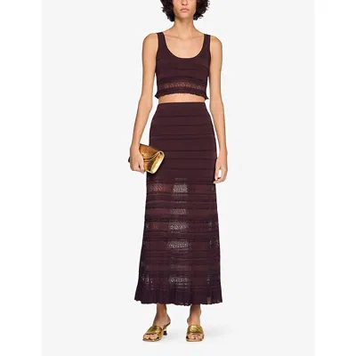 Sandro Andriane Pointelle Knit Maxi Skirt In Brown