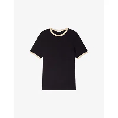 Sandro Contrast-trim T-shirt In Black