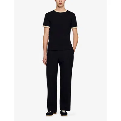 Sandro Contrast-trim T-shirt In Black