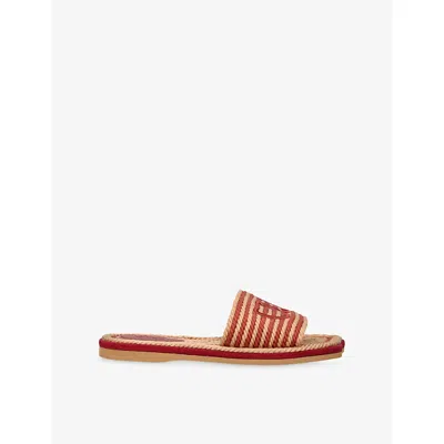 Chloé Womens Pink Striped Raffia Flat Sandals Eur 39 / 6 Uk In Brown