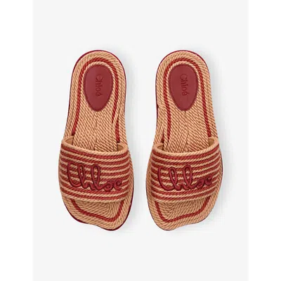 Chloé Womens Pink Striped Raffia Flat Sandals Eur 39 / 6 Uk In Brown