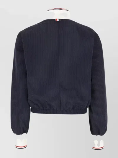 Thom Browne Wool Jacket High Collar Striped Pattern In Blue