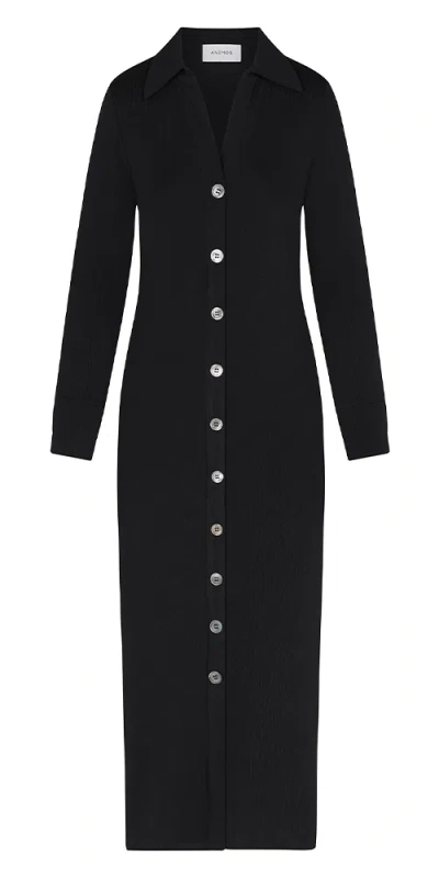Anemos Cardigan Midi Dress In Stretch Modal Jersey Knit In Black