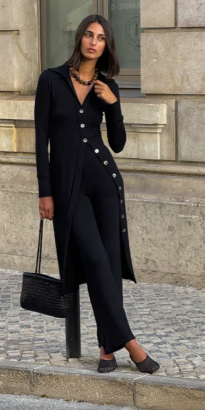 Anemos Cardigan Midi Dress In Stretch Modal Jersey Knit In Black