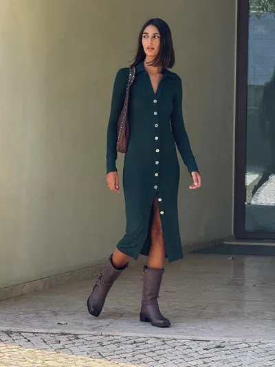 Anemos Cardigan Midi Dress In Stretch Modal Jersey Knit In Black