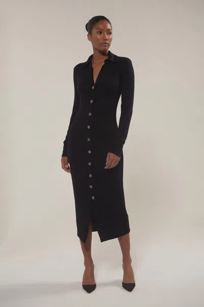 Anemos Cardigan Midi Dress In Stretch Modal Jersey Knit In Black