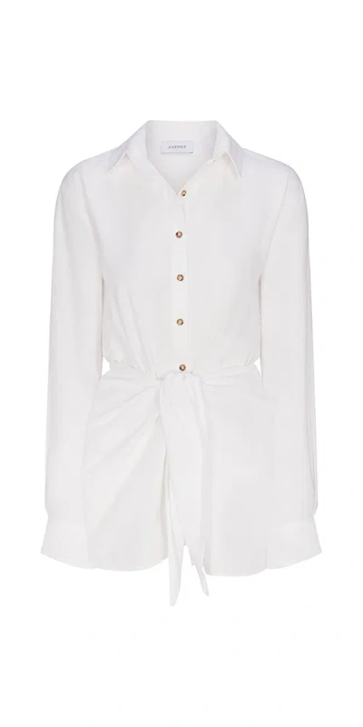 Anemos L.a. Button-down Wrap Mini Dress In Stretch Cotton In White