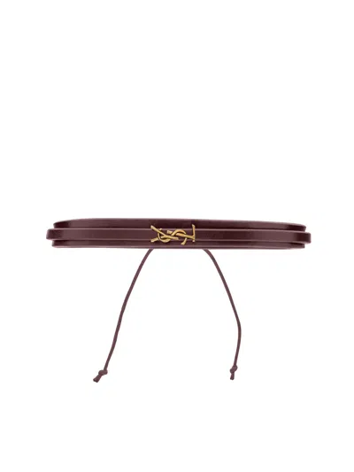 Saint Laurent Cassandre Multiwrap Leather Bracelet In Brown