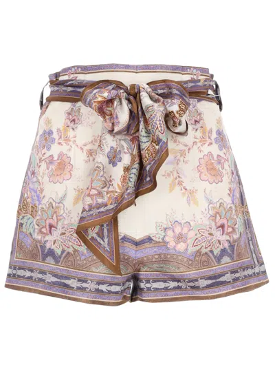 Zimmermann Womens Cream Blue Paisley Luna Scarf-tie Linen Shorts In Multi