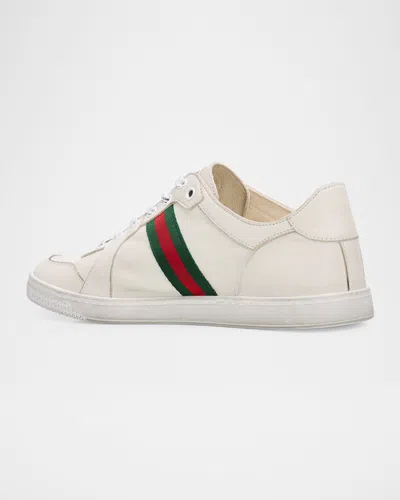 Gucci Leather Stretch Lace Up Sneakers Signature Stripe In Neutral