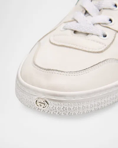 Gucci Leather Stretch Lace Up Sneakers Signature Stripe In Neutral
