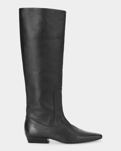 Staud Wally Leather Flat Knee-high Boots In Black