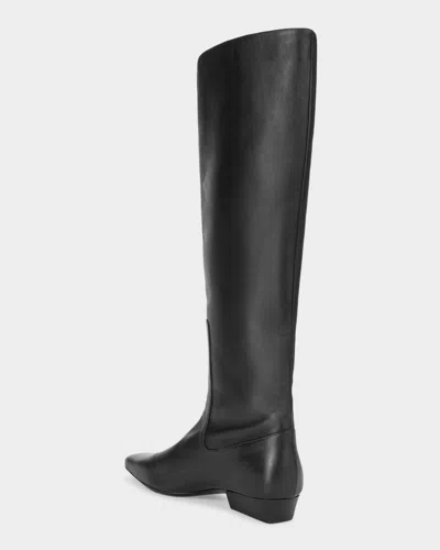 Staud Wally Leather Flat Knee-high Boots In Black