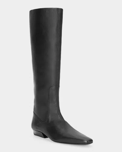 Staud Wally Leather Flat Knee-high Boots In Black
