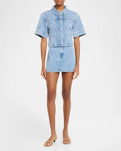 Veronica Beard Malcom Short Sleeve Denim Jacket In Blue