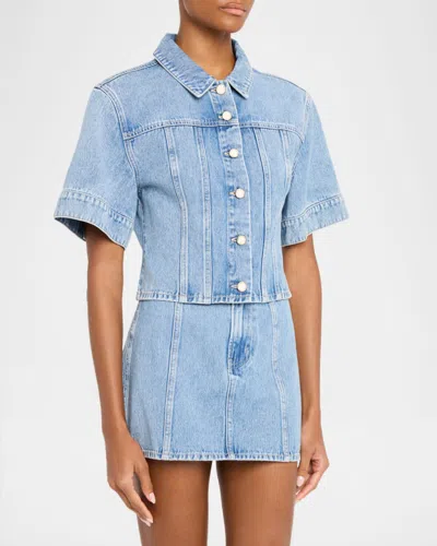Veronica Beard Malcom Short Sleeve Denim Jacket In Blue