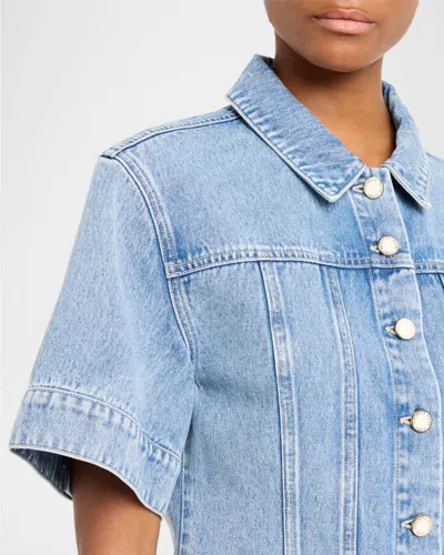 Veronica Beard Malcom Short Sleeve Denim Jacket In Blue