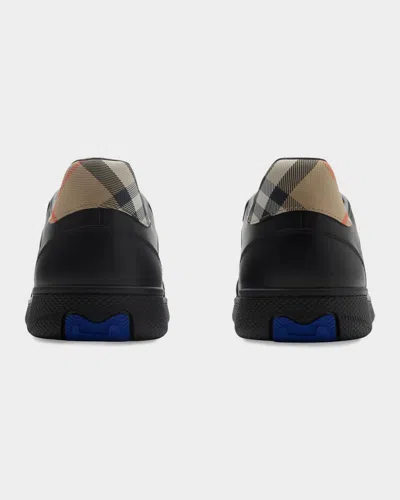 Burberry Men Leather Sneakers With Traditional Check Inserts In Black