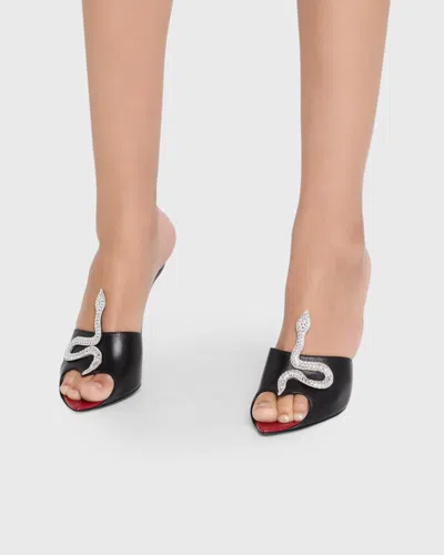 Valentino Garavani 105mm Strass Snake Leather Mule Pumps In Black