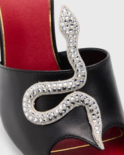 Valentino Garavani 105mm Strass Snake Leather Mule Pumps In Black