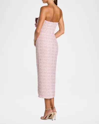 Mac Duggal Boucle Strapless Midi Dress With 3d Flower In Pink