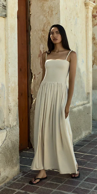 Anemos Square Neck Gathered A-line Maxi Dress In Compact Jersey In White