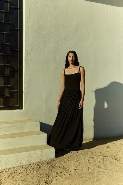 Anemos Square Neck Gathered A-line Maxi Dress In Compact Jersey In White