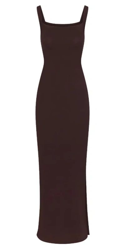 Anemos Square Neck Maxi Tank Dress In Compact Jersey In Brown