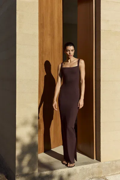 Anemos Square Neck Maxi Tank Dress In Compact Jersey In Brown