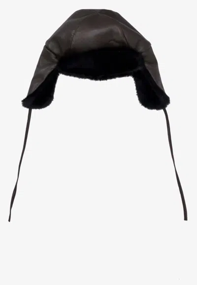 P.a.r.o.s.h Winter Hat Ear Flaps Detail Design In Black