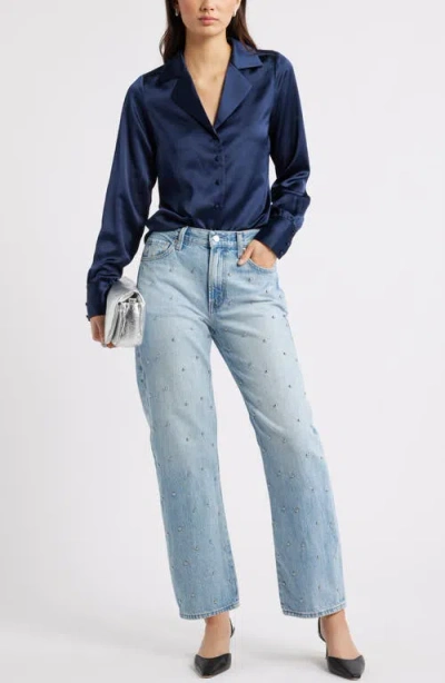 Open Edit Satin Button-up Shirt In Blue