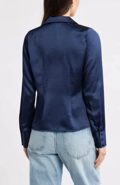 Open Edit Satin Button-up Shirt In Blue
