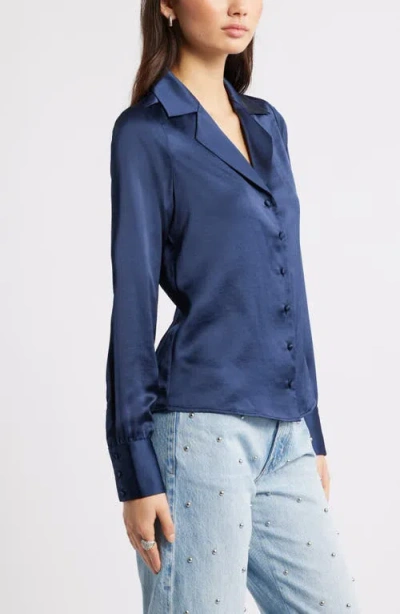 Open Edit Satin Button-up Shirt In Blue
