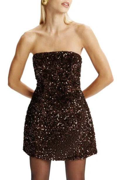 Bardot Helene Sequin Strapless Mini Dress In Brown