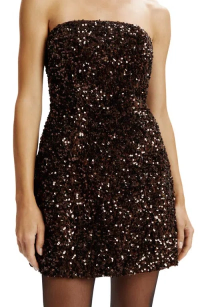 Bardot Helene Sequin Strapless Mini Dress In Brown