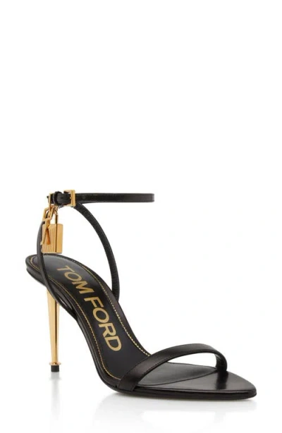Tom Ford Open Toe Ankle Strap Pump Gold Hardware In Black
