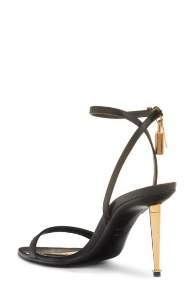Tom Ford Open Toe Ankle Strap Pump Gold Hardware In Black