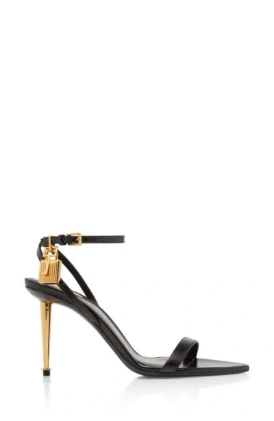 Tom Ford Open Toe Ankle Strap Pump Gold Hardware In Black
