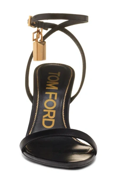 Tom Ford Open Toe Ankle Strap Pump Gold Hardware In Black