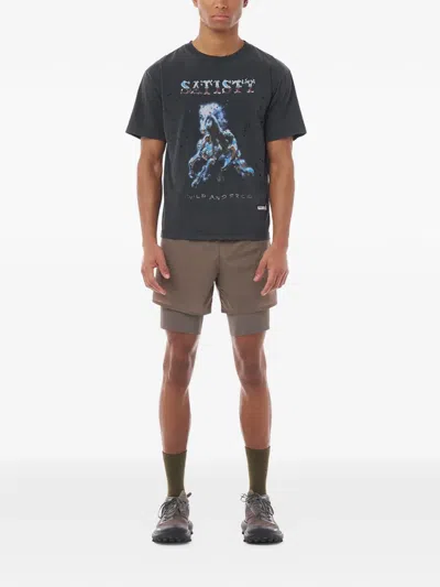 Satisfy Graphic-print Distressed-effect T-shirt In Black