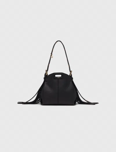 Maje Mini Miss M Fringe-trimmed Leather Shoulder Bag In Black