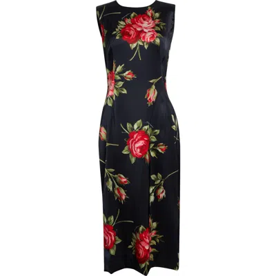 Dolce & Gabbana Women Black Dress With All-over Floral Print In Silk Woman In Multi
