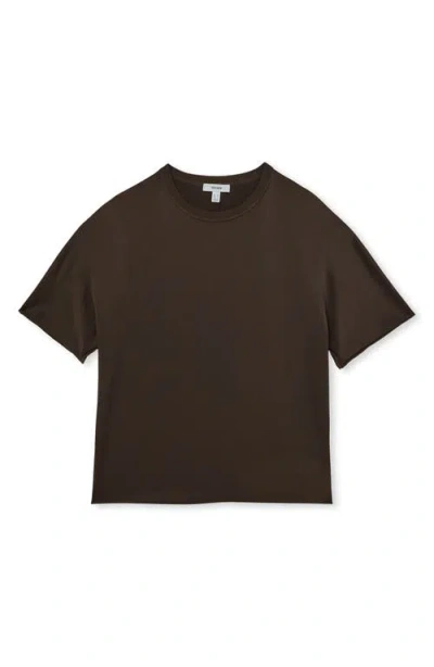 Reiss Womens Chocolate Brown Lena Short-sleeve Silk Top