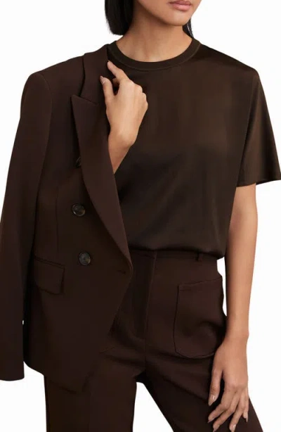 Reiss Womens Chocolate Brown Lena Short-sleeve Silk Top