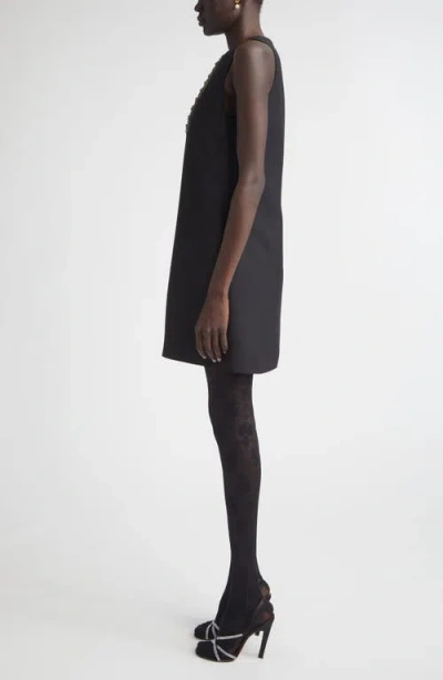 Valentino Garavani Rhinestone Snake Embroidery Crepe Couture Short Dress In Black