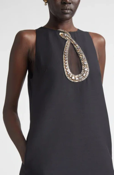 Valentino Garavani Rhinestone Snake Embroidery Crepe Couture Short Dress In Black