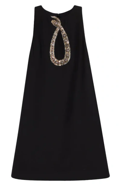 Valentino Garavani Rhinestone Snake Embroidery Crepe Couture Short Dress In Black